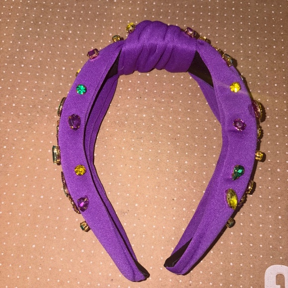 Mardi Gras Fleur De Lis Crown Mask Headband for Women - Purple Jeweled Rhineston - Picture 4 of 6